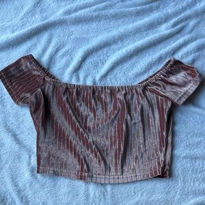 Forever 21 Pink Velvet Off-Shoulder Crop Top